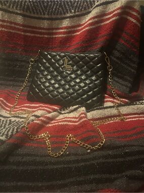 Black Quilted Crossbody Bag with Gold Chain Strap